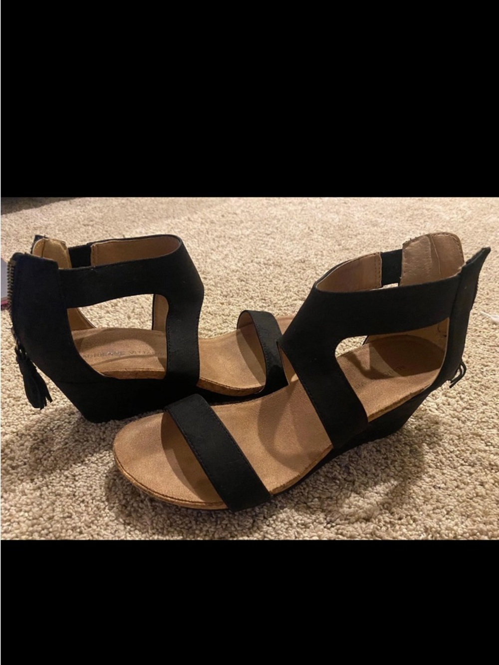 Women’s Black Wedge Sandals with Back Zip